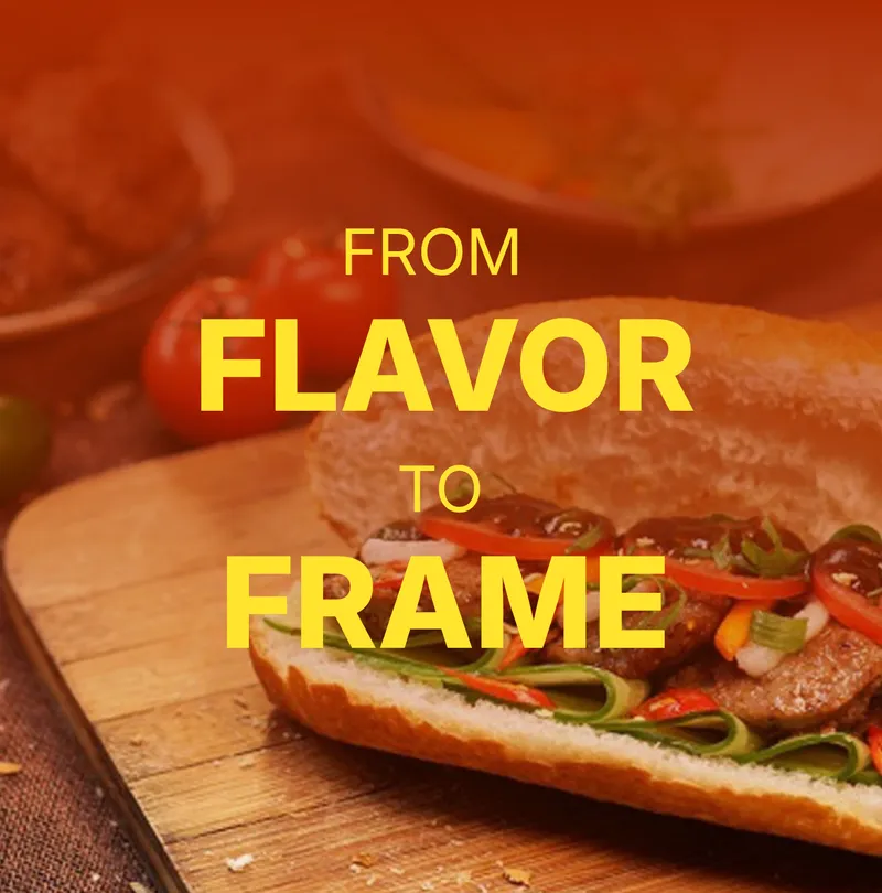 From Flavor to Frame — bánh mì on a wooden board with fresh tomatoes