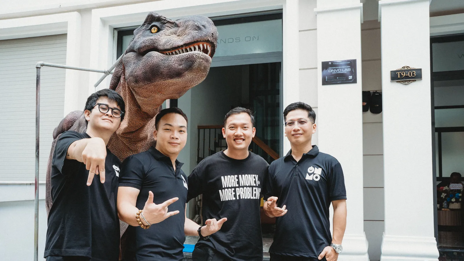 The giant "Vegetarian T-Rex" costume, one of ONVO Lab's most impressive creations